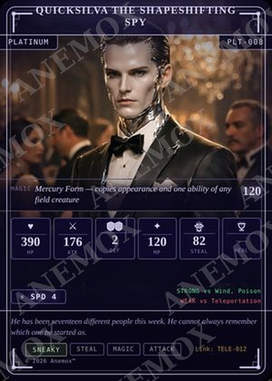 Quicksilva the Shapeshifting Spy card