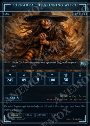 Tornadra the Spinning Witch card
